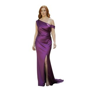 Elegant Purple One-Shoulder Evening Gown Plus Size 2X